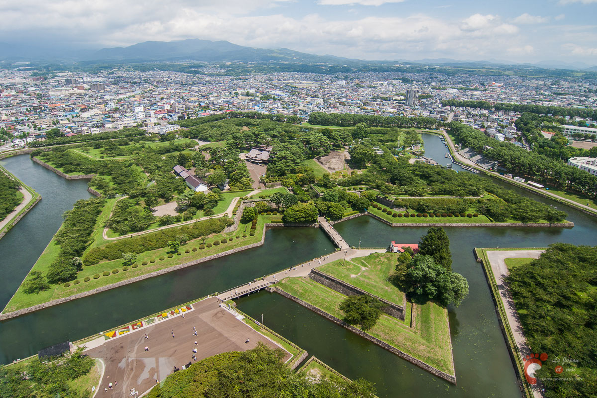 Hakodate : Goryokaku Tower et tram 五稜郭タワーと路面電車